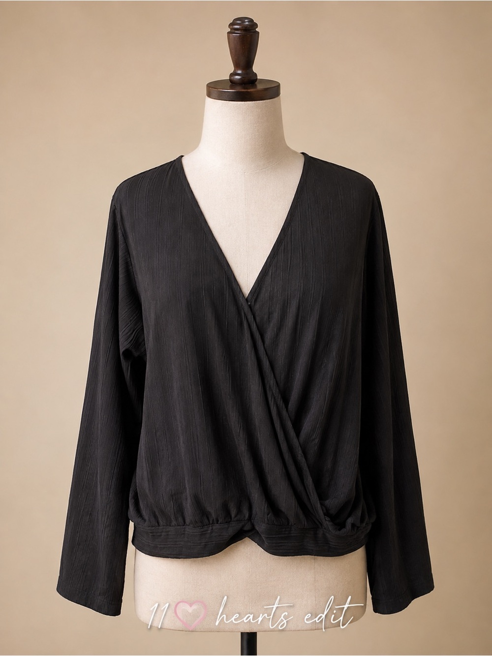 Miss Lili 1X NWT Black Faux Wrap Surplice Long Sleeve Blouse